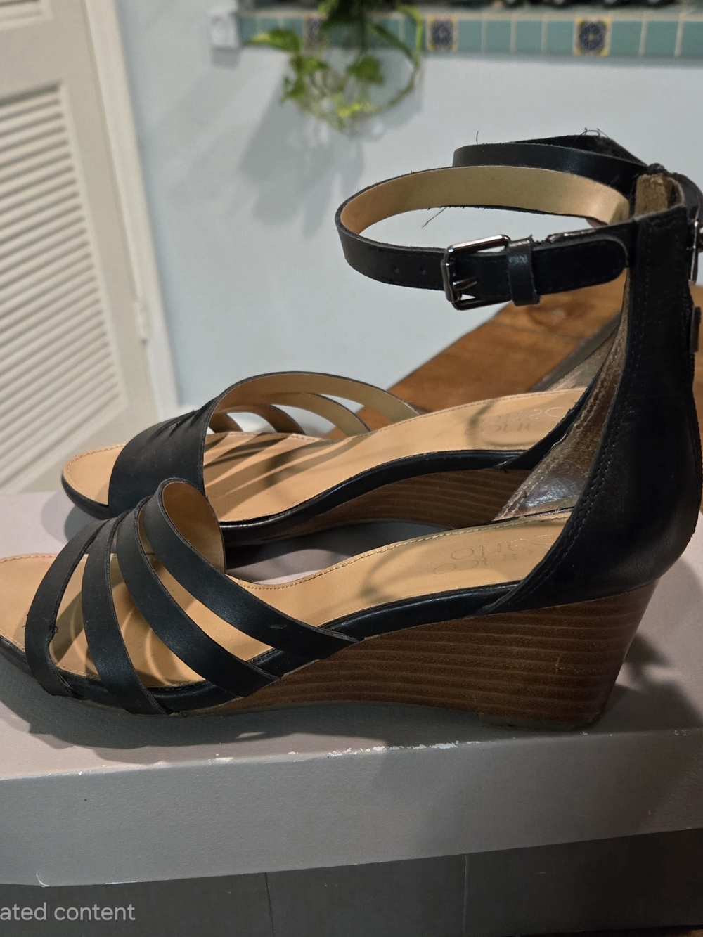Women’s Black Ankle-Strap Wedge Sandals With Cutouts